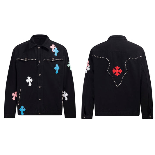Chrome Hearts Multi Cross Studded Denim Jacket - Black Gothic Streetwear Coat H49
