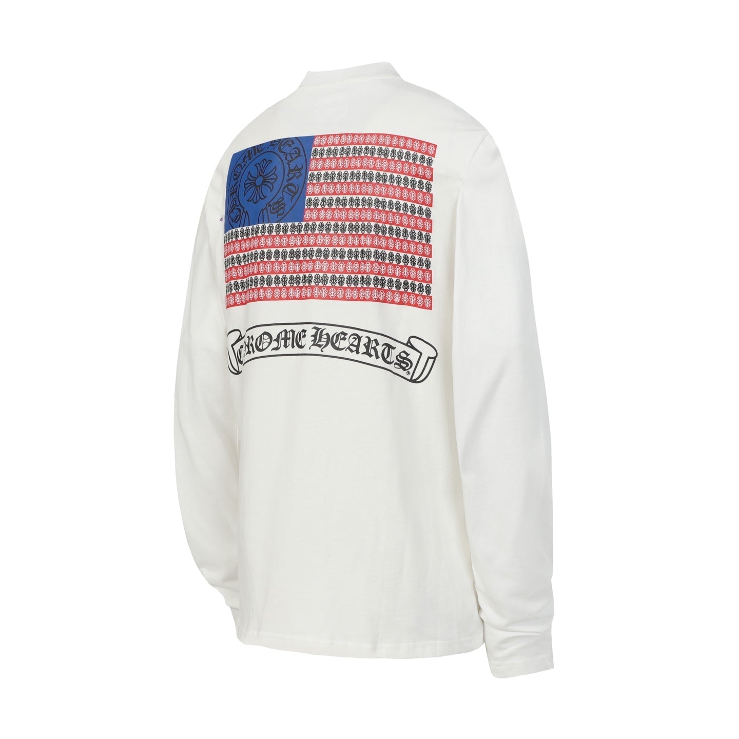 Chrome Hearts Logo Flag Long Sleeve Tee - Black White Gothic Street T-Shirt K2126